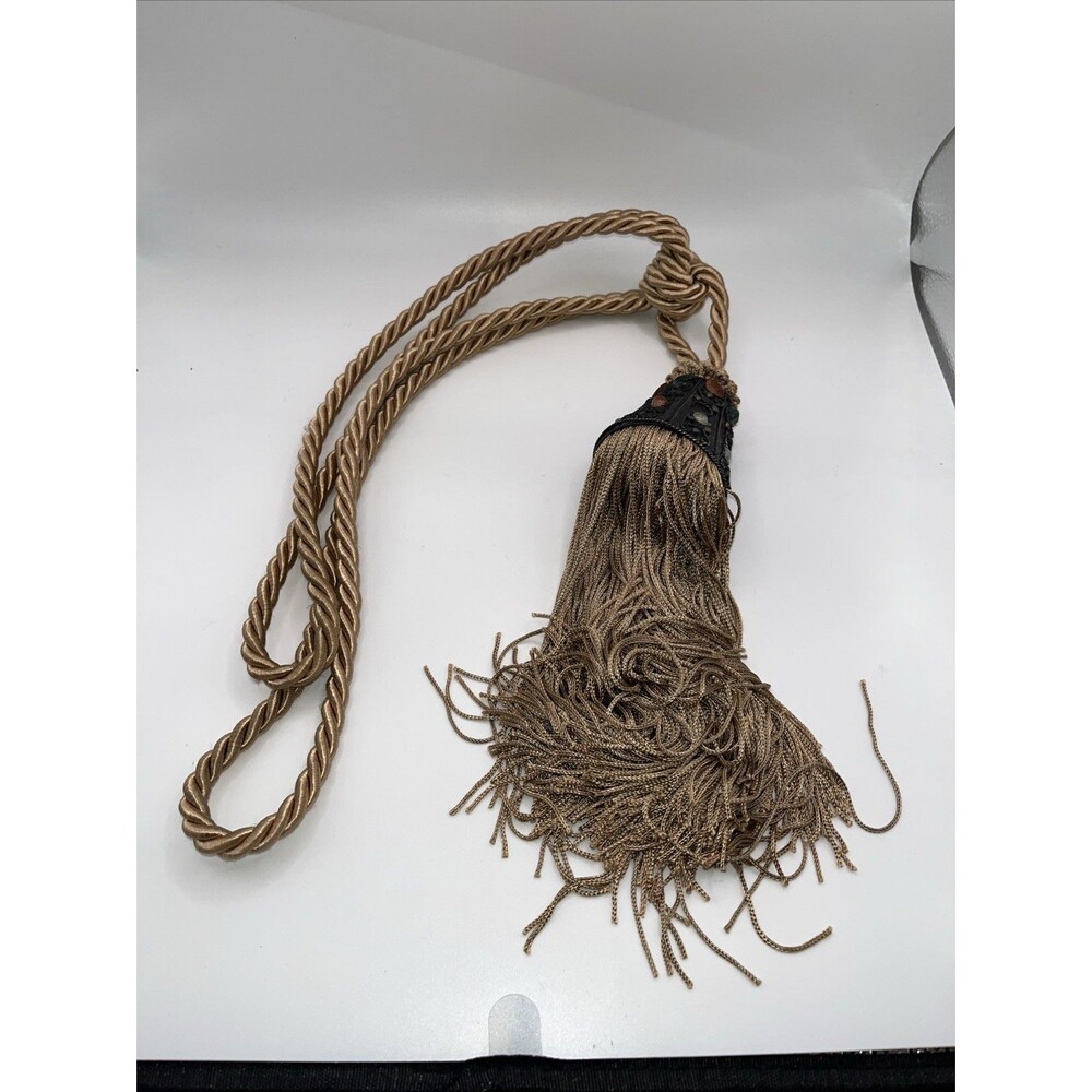 HUGE, Pair Indian Moroccan Curtain Tassels Passementerie Filigree Metal